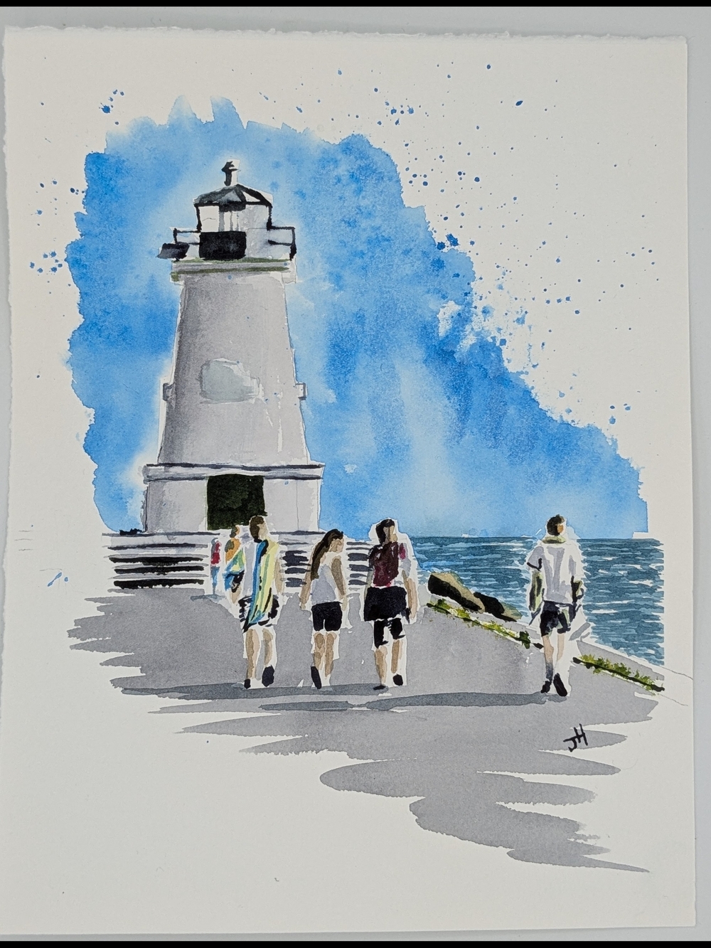Seaside Lighthouse Watercolor Print